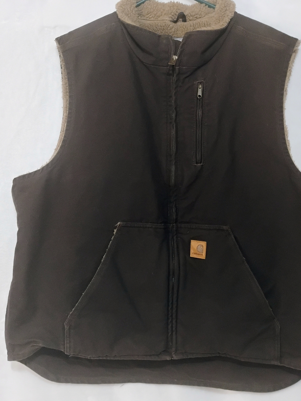 Carhartt V33 Dark Brown Mens XL Sherpa Lined Canvas Vest Workwear Full Zip